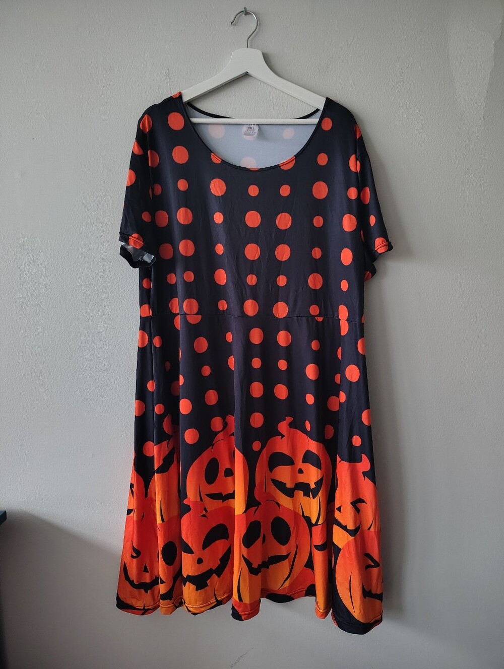 Black & Orange Halloween Pumpkin Polka Dot Dress
